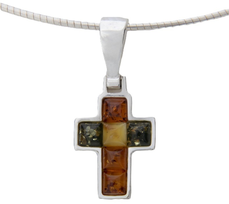 Bernstein Anhänger "Kreuz" bunt